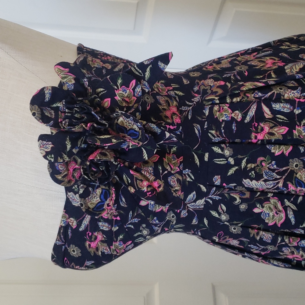 MM COUTURE by MISS ME Navy Strapless Dress Cotton Pink Floral Rosette SMALL - Picture 4 of 11